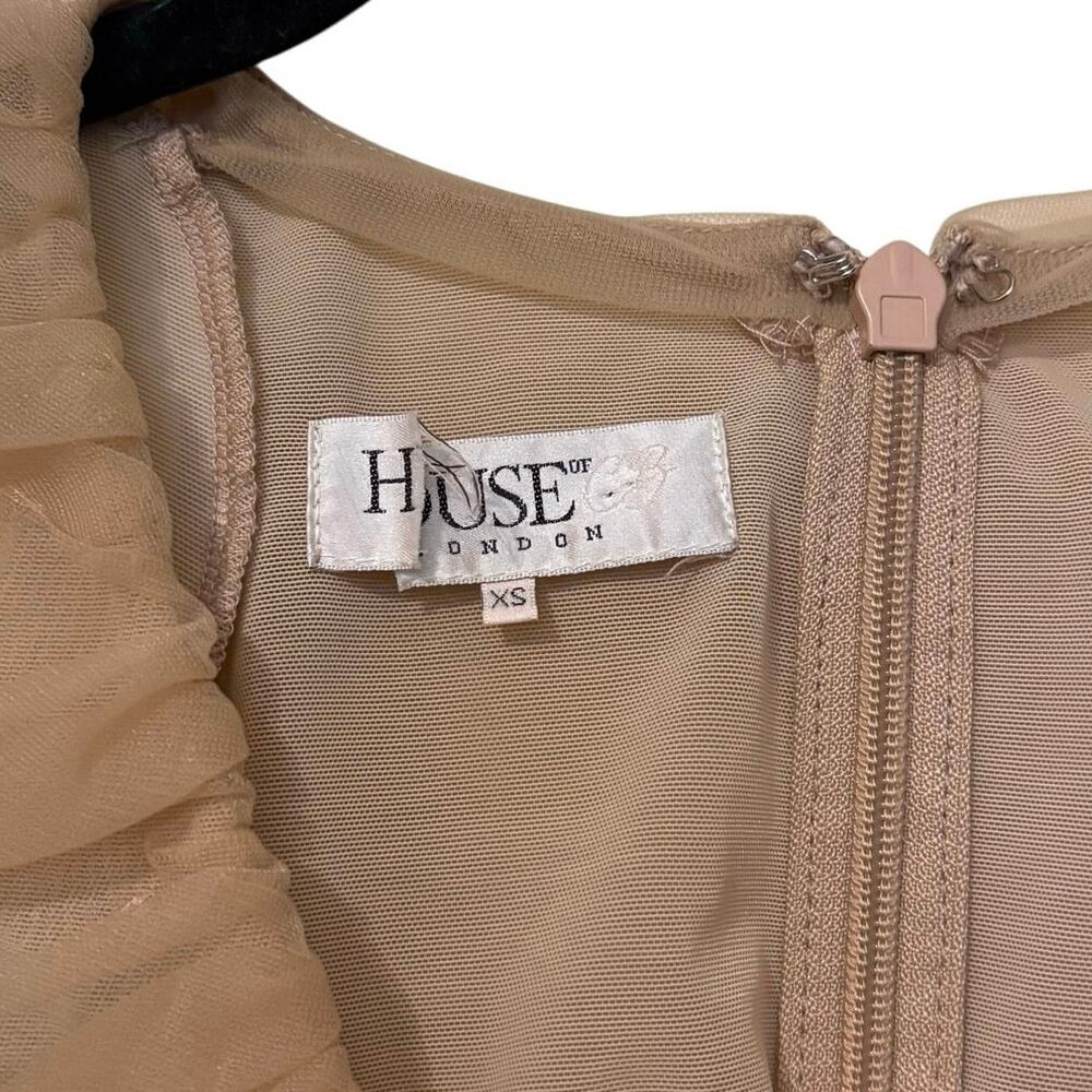 House of CB Fleur Blush Pleated Tulle Deep V Mini Dress Size XS - Picture 4 of 8